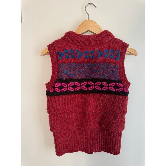 Free People Chunky Knit Sweater Vest Red Pink Blue Fair Isle Boho Small - Picture 2 of 9